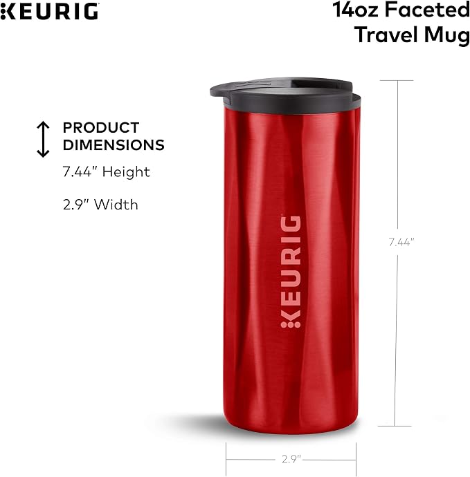 Keurig Coffee Travel Mug, Fits Under Any Keurig K-Cup Pod Coffee Maker, 14 oz, Red