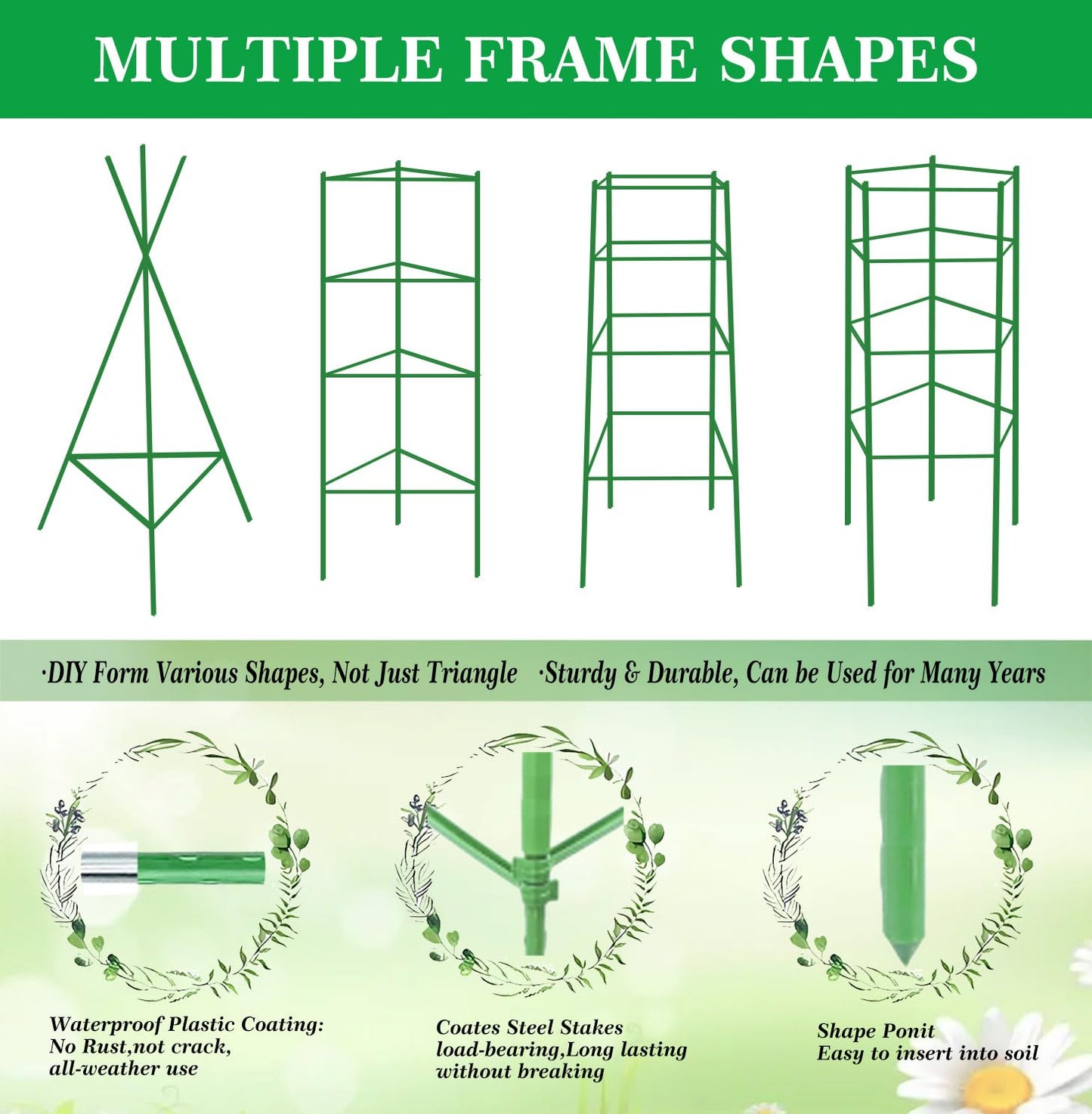 Moirsunt 6 Packs Tomato Cage for Garden Plant Support, Up to 48inch Garden Plant Stakes Tomato Trellis for Potted Plants, Deformable Tomato Cage Trellis for Climbing Plants Vegetables Flowers