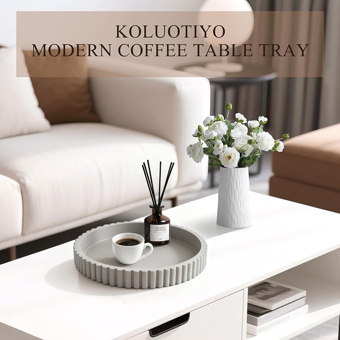 Decorative Tray for Coffee Table Decor, 11" Round Wooden Coffee Table Tray, Modern Decorative Trays for Home Decor, Living Room, Entry, Dining Room (Grey)