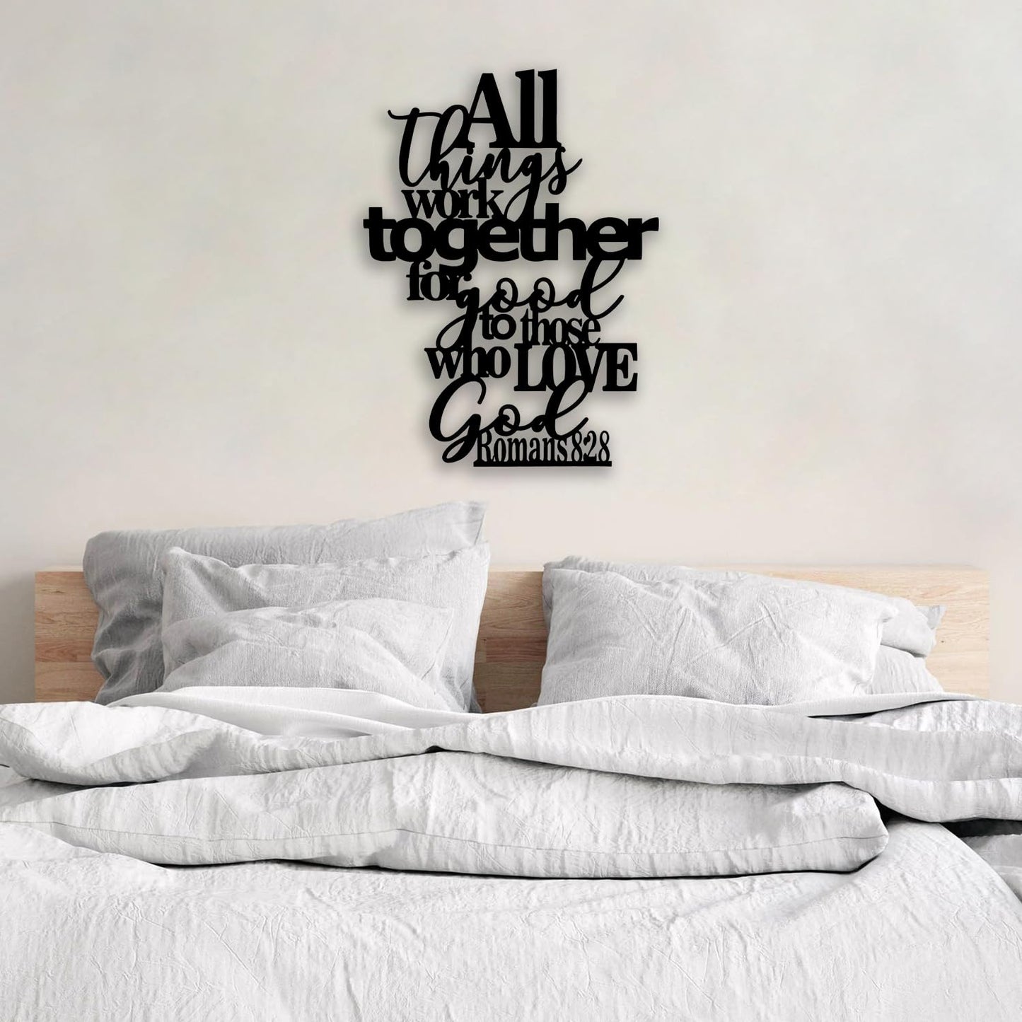 OPTYBVFD Romans 8 28 Metal Wall Decor - Inspirational Room Decor Christian Scripture Motivational Wall Art Home Decor for Living Room, Bedroom, Dining Room, Bathroom, Office (Black)