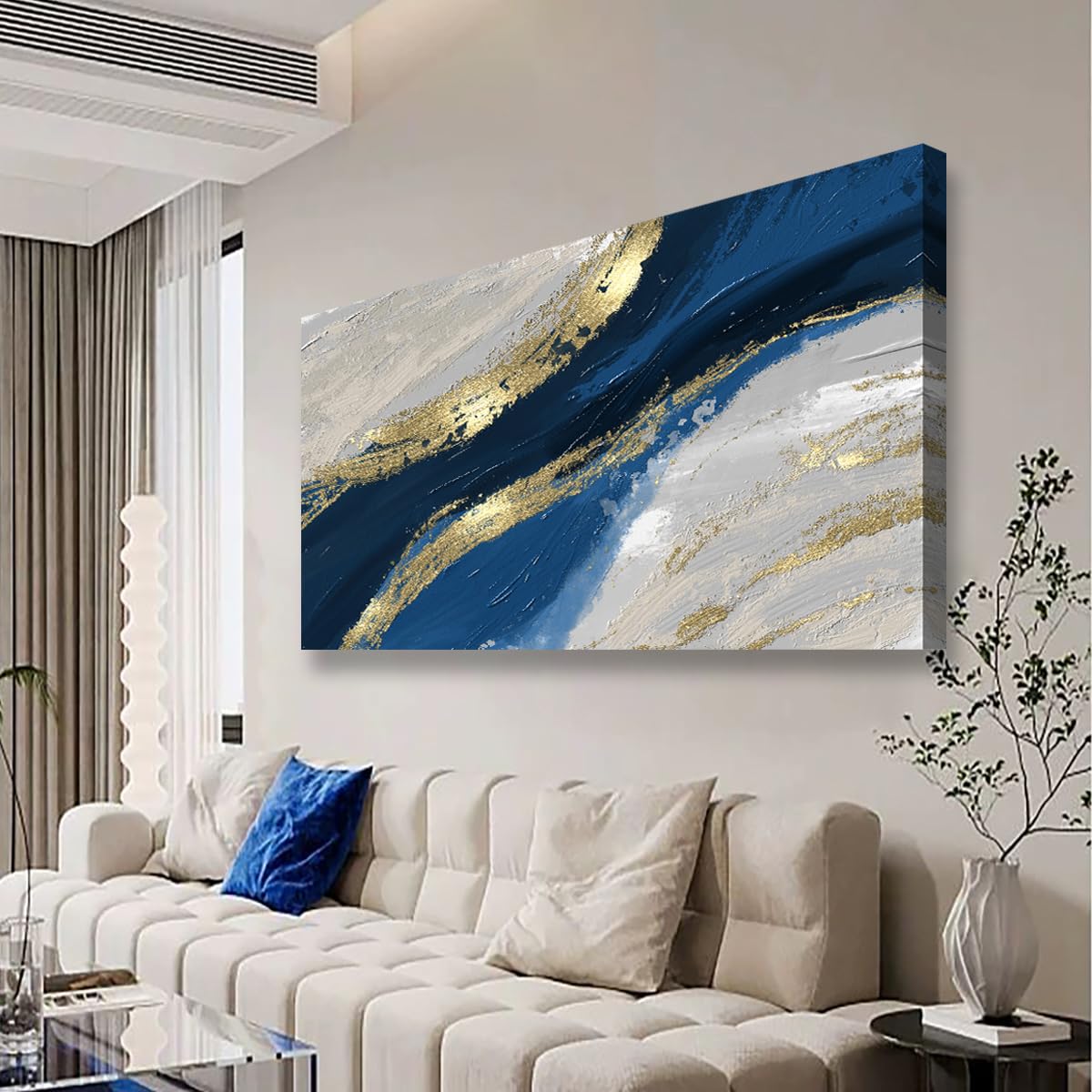 Abstract Canvas Wall Art for Living room Office Bedroom Golden Blue Wall Art Print Oil Paintings Modern Abstract River Texture Pictures Wall Decor Artwork Waterproof Ready to Hang - 20in * 40inch