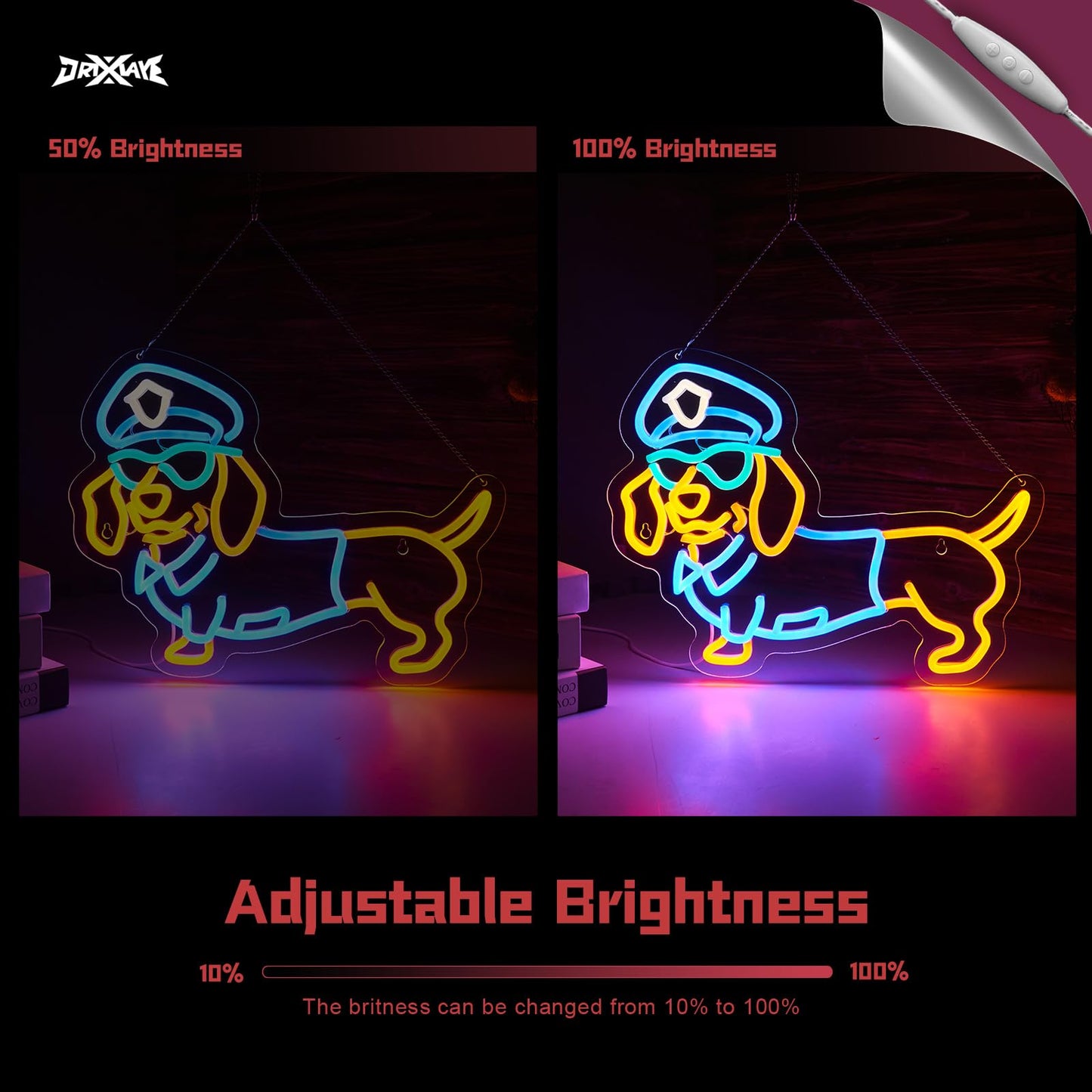 Dachshund Neon Sign Dog Sign for Wall Decor Smart plug timer compatible USB-Powered Teen Room Gifts for Birthday Kids Boys Room Decor(16.4x12.5Inch)