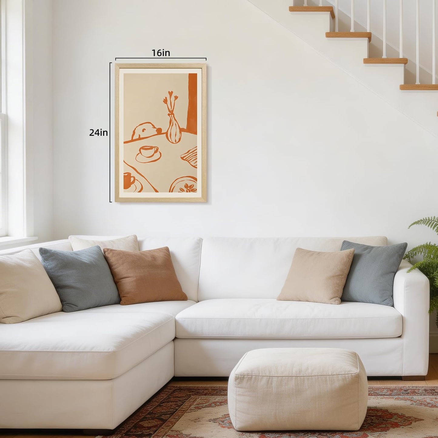 Msziryn Wood Framed Minimalist Coffee Wall Art, Brown Line Drawing Kitchen Wall Decor, Scandinavian Still Life Poster Print, Modern Coffee Dog Artwork for Dining Room Office Wood Framed 12x16 Inch