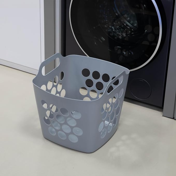 Flexible Plastic Laundry Basket - Square Storage Hamper with Side Handles for Easy Carrying - Versatile Organizer for Laundry, and Household Storage, 28 Litter Gray