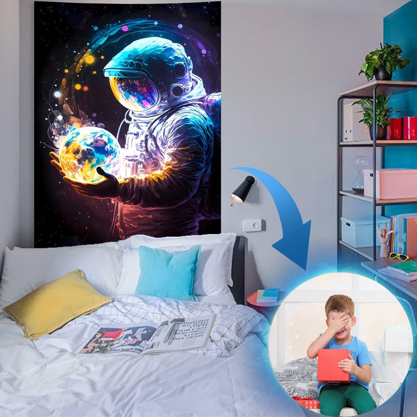 Atrippy Astronaut Space Tapestry for Bedroom, Cool Galaxy Planet Wall Hanging, Fantasy Outer Spaceman Room Decor Art Poster Aesthetic for Boys Men Guys College Dorm Living Room 40in×60in