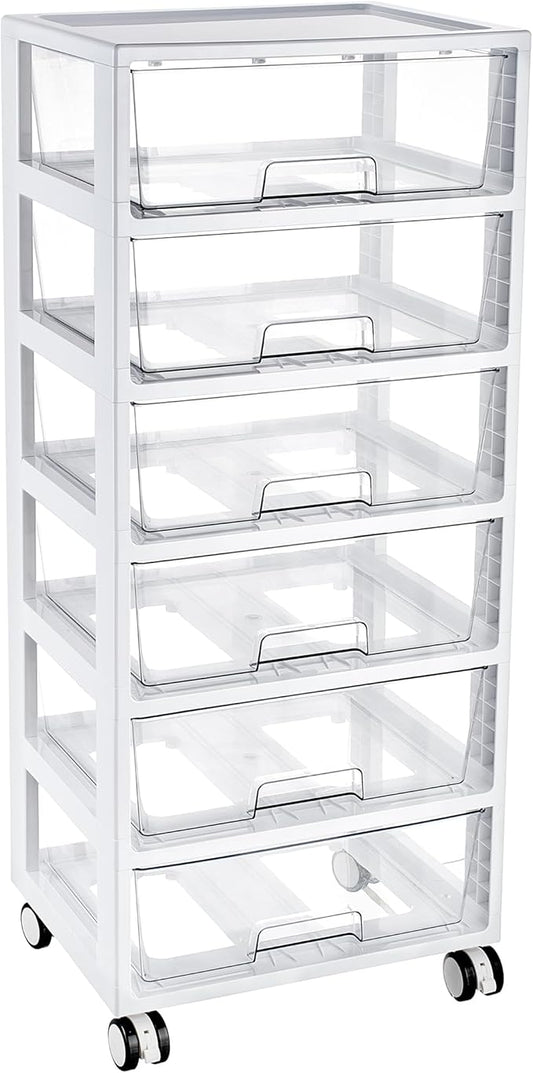 Vtopmart 6-Tier Rolling Cart with Deep Drawers, Clear Plastic Storage Organizer for Art & Craft Supplies, Toy, Office, Classroom, Bedroom, Bathroom