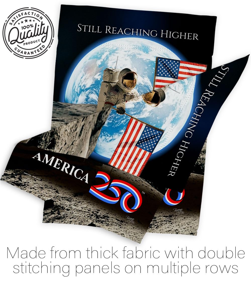 America 250 Flag Astronaut Milestone Embroidered American Flags for Outside House Applique Tapestry Pack Official Licensed Merchandise Wall Decor Canvas Moon Landing Banner USA 250th Anniversary