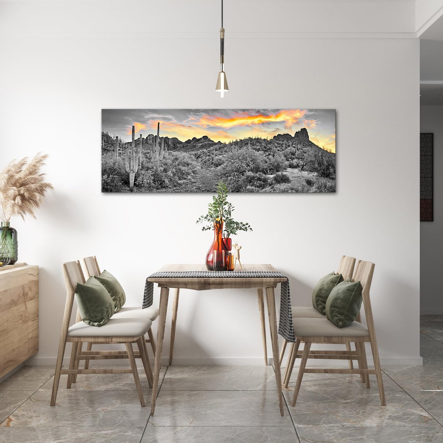 iKNOW FOTO Sonoran Desert Canvas Art Sunset Cactus USA Natural Landscape Picture Print for Home & Office Decor Stretched and Framed Ready to Hang 20x48 Inches