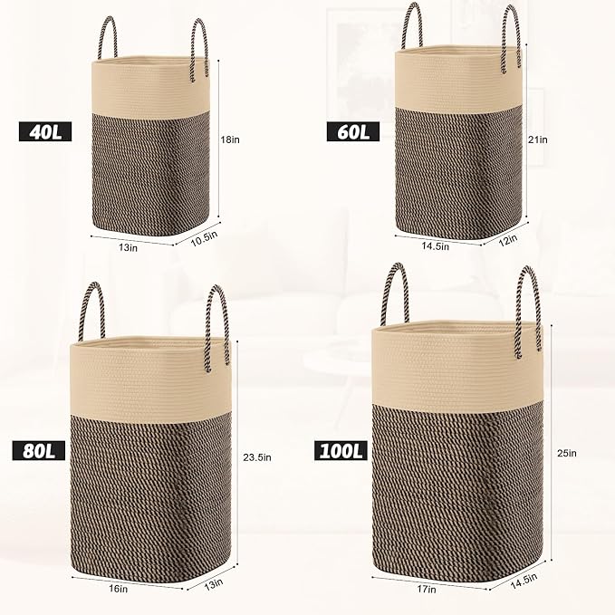 Artfeel Laundry Basket,Woven Cotton Rope Laundry Hamper,80L Versatile Storage for Dirty Clothes,Baby Toys,and Blankets in Bathroom, Nursery,and Living Room