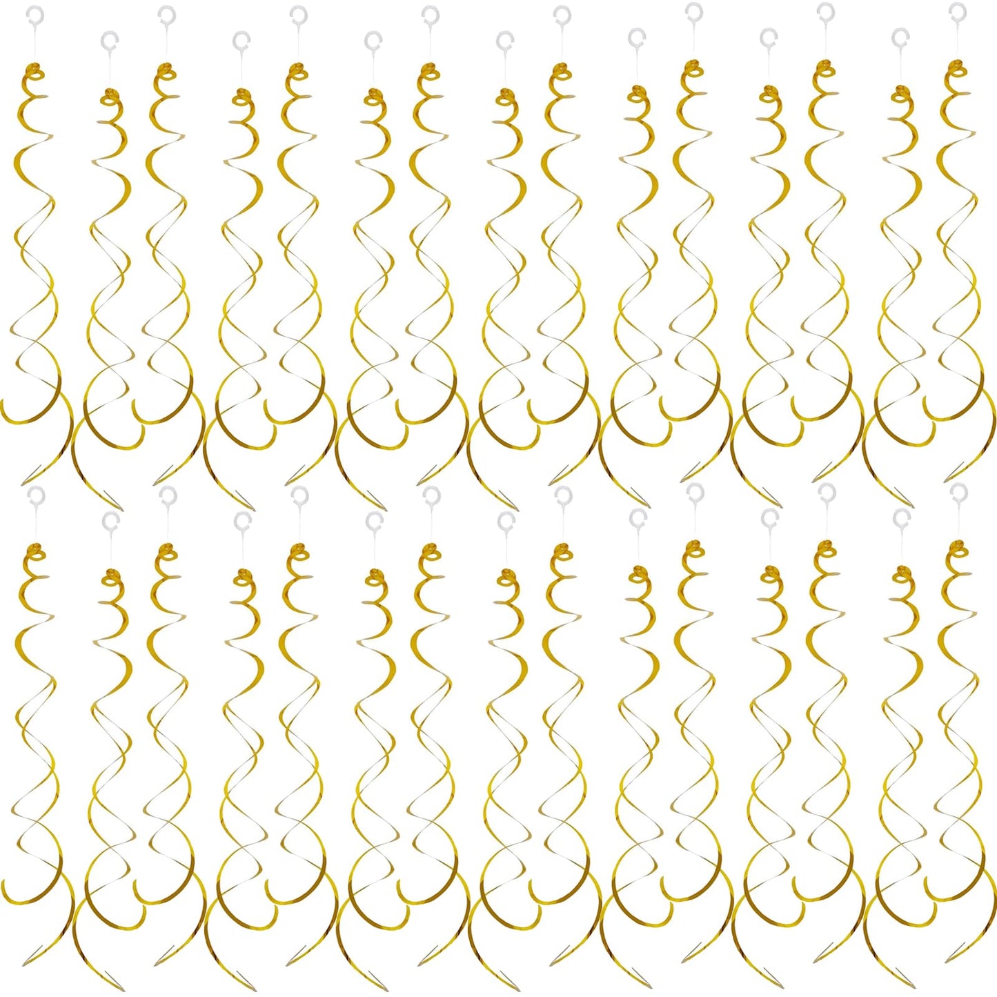 30 Pieces Hanging Swirl Party Decorations Foil Decorations Ceiling Swirl Spiral Hanging Plastic Streamer for Ceiling Birthday Graduation Wedding Celebration Baby Shower Party Supply (Gold)