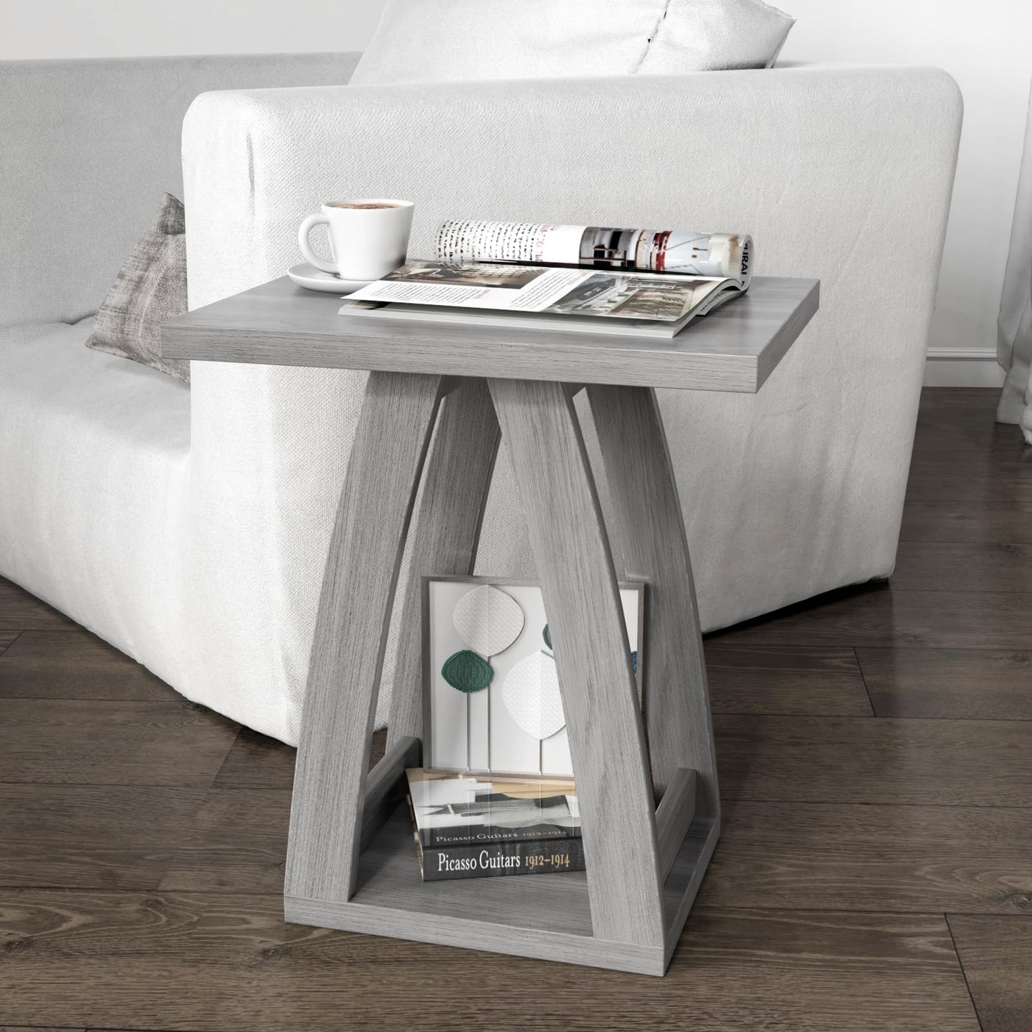 FROMJBEST End Tables Living Room, Side Table Beside Sofa, Nightstand for Bedroom, Couch Side Table with Shelf, Modern End Table for Living Room, Grey End Table