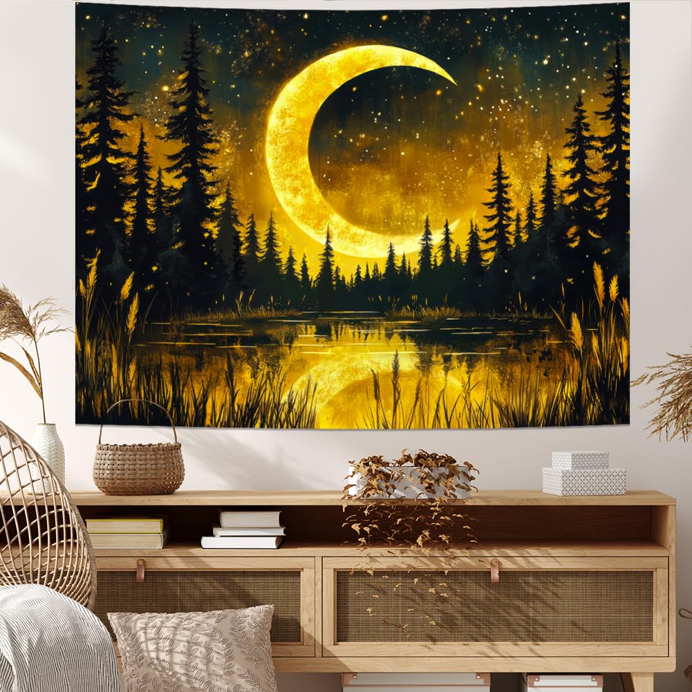 Generleo Galaxy Moon Tapestry Fantasy Forest Tapestries Tree of Life Wall Decor Psychedelic Starry Sky Tapestry Wall Hanging for Bedroom