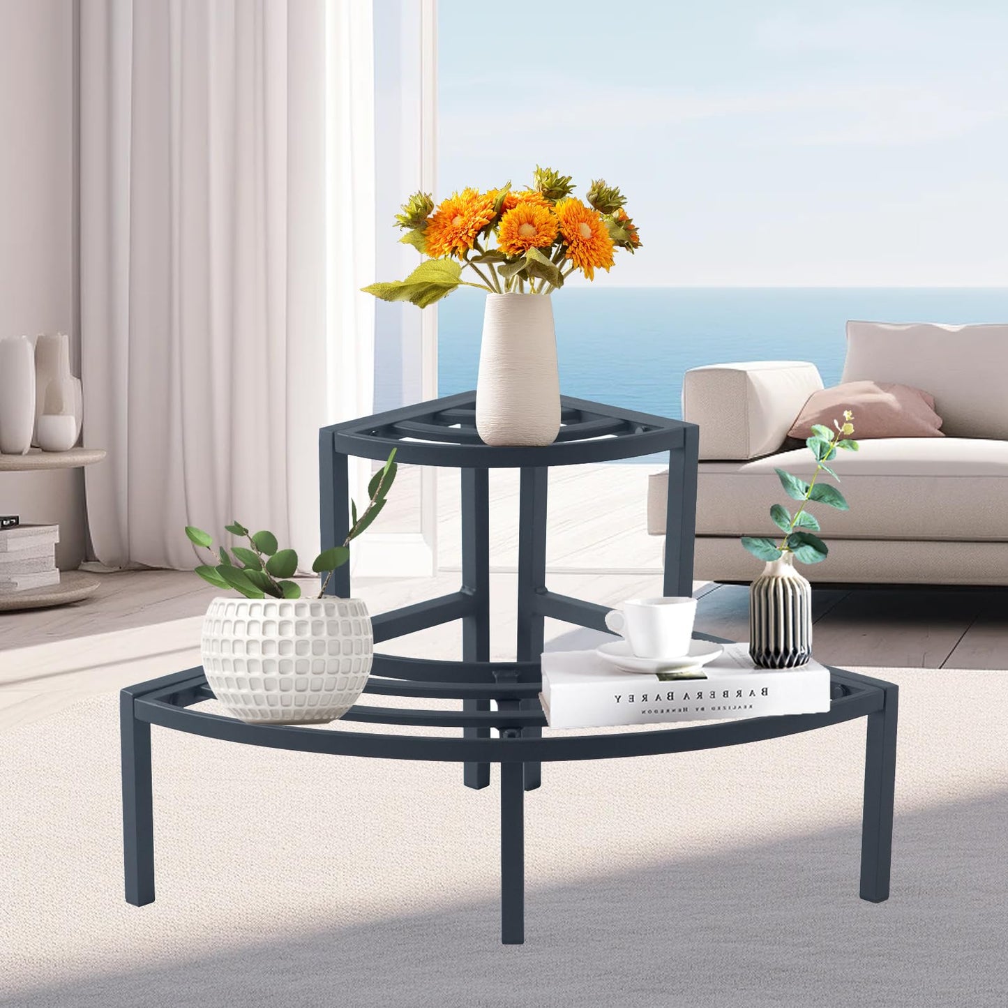 DHYGOTFUR Black Corner Plant Stand - 3-Tier Space Saving Flower Pot Rack - Rustproof & Weather Resistant Indoor/Outdoor Ladder Display Shelf for Patio, Garden, Yard, Balcony