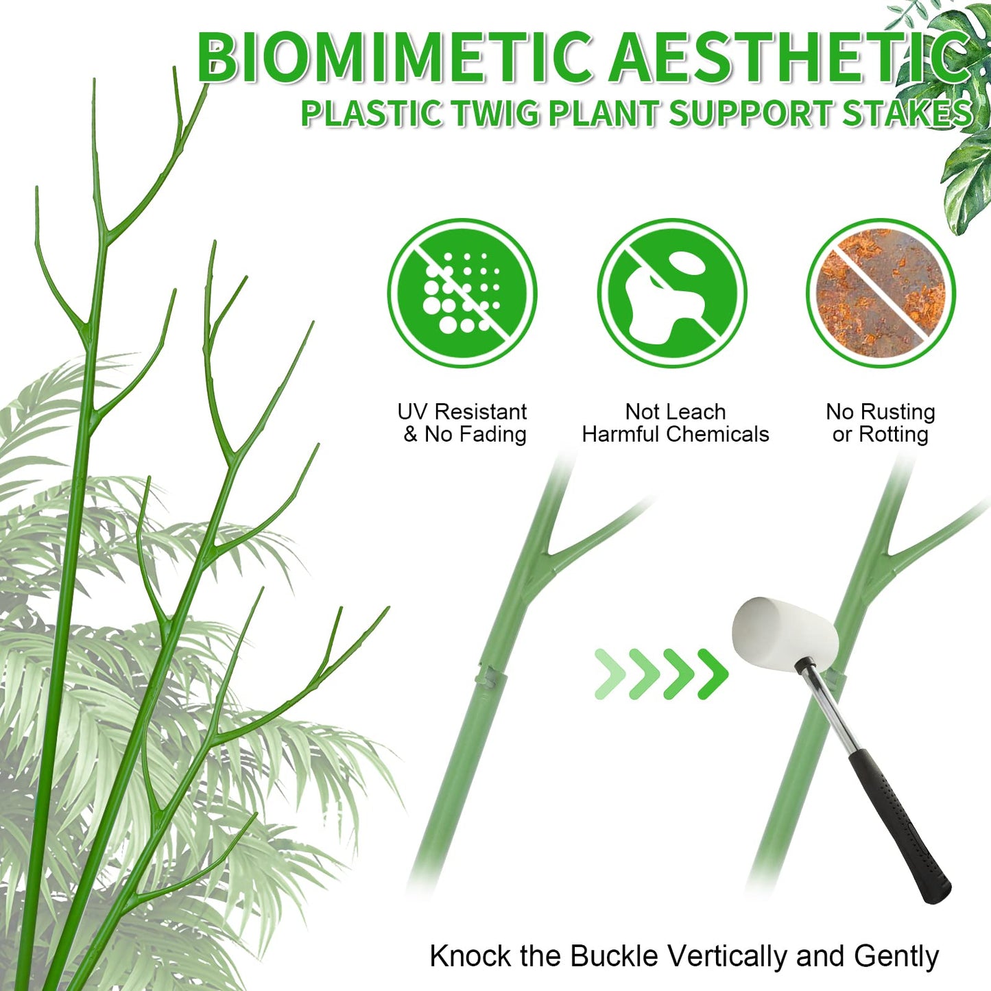 ROADPLUM 6 Pack 27.56" Detachable Twig Plant Support Stakes Set, Blends in to Plant, Branch Plant Sticks with Orchid Clips Twist Plant Ties, Twig Trellis for Indoor Outdoor Plants Potted Plants Flower