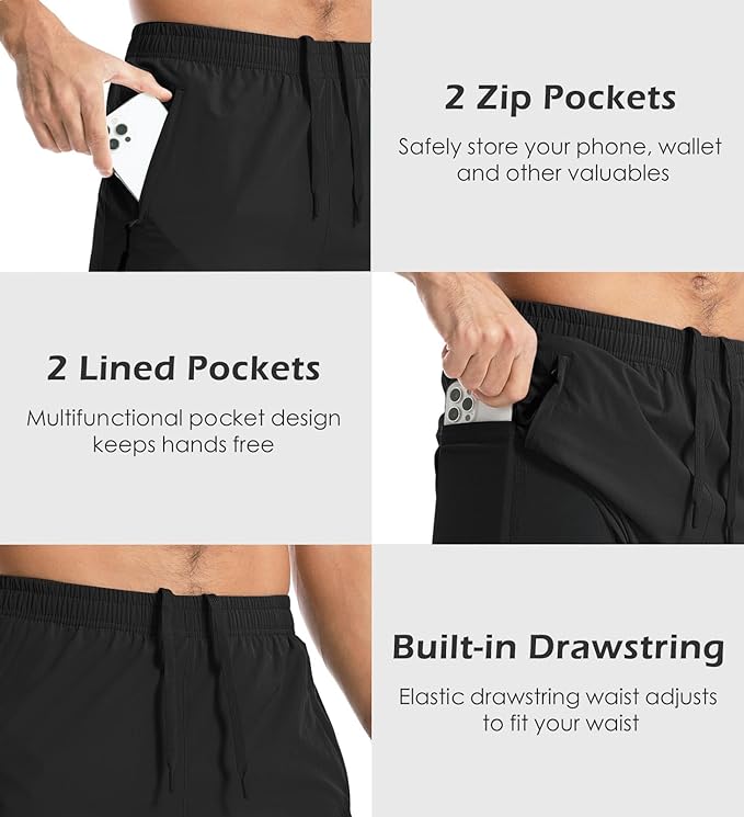 Aolesy Men's Gym Shorts Linerless & Liner - 5" Quick Dry Workout Running Shorts with Zip Pockets Sports Athletic Shorts