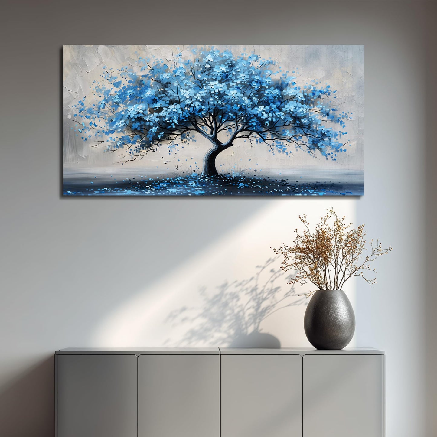 KELIYUAN Canvas Wall Art For Living Room Framed Wall Decorations For Bedroom Office Wall Decor Abstract Painting Blue Tree Pictures Artwork Ready To Hang Guesthouse Room Mural Home Decor 20x40 In