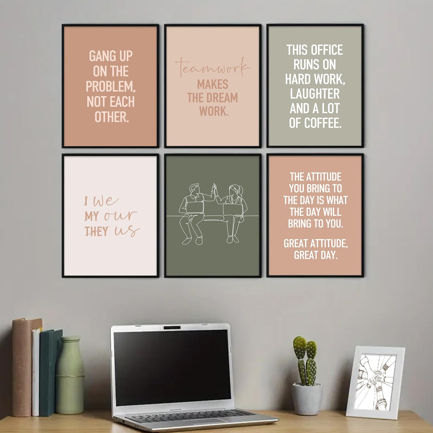 6Pcs Inspirational Office Wall Art Teamwork Motivational Wall Decor Positive Affirmations Uplifting Quotes Canvas Posters prints for Bedroom Office Workplace Home Decoration 8x10in Unframed