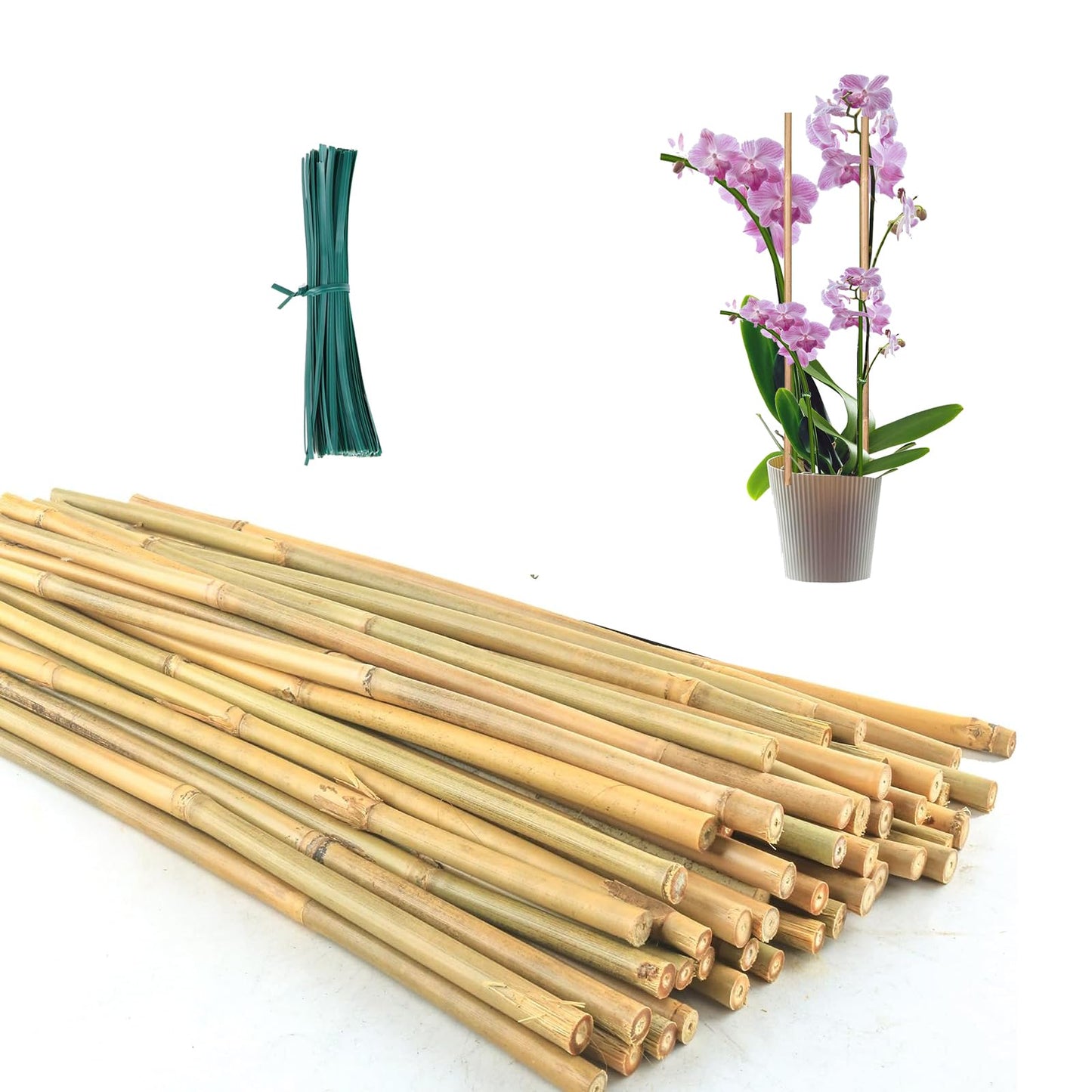 Moromyse 30Pcs Garden Stakes, 0.32”/16 Inch Bamboo Sticks with 100 Pcs Twist Ties Natural Plant Stakes for Indoor and Outdoor Plants，Poles for Tomatoes, Beans, Potted Plants