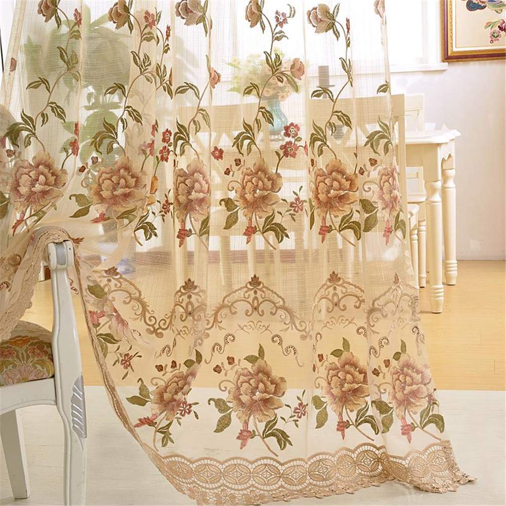 WPKIRA Delicate European Embroidered Floral Sheer Curtains Rod Pocket Royal Romantic Window Treatment Voile Curtain for Bedroom/Villa Natural Light Flow Luxury Tulle Curtain 1 Panel W40 x L84 inch