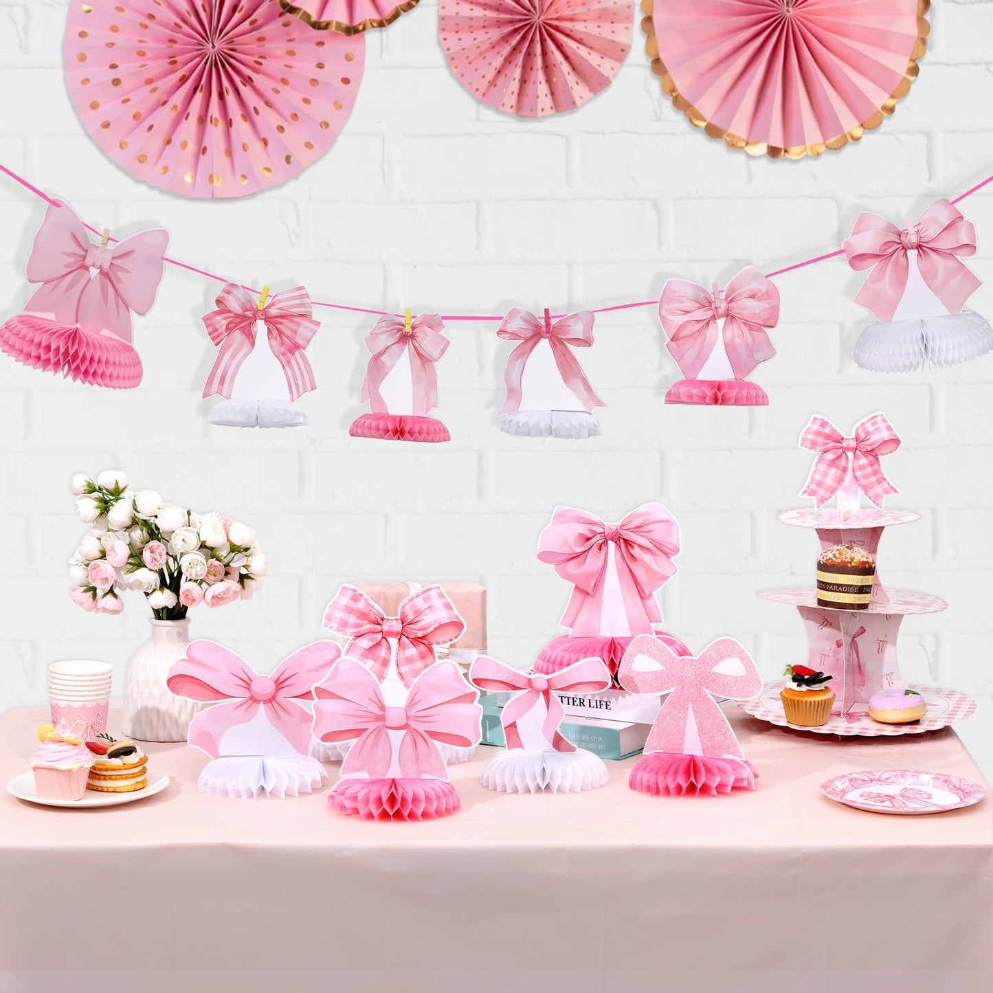 12 Pcs Pink Bow Party Honeycomb Centerpieces Pink Bow Table Centerpieces Coquette Theme Birthday Decorations Bow Party Decorations for Birthday Bachelorette Wedding Mothers Day Party Supplies