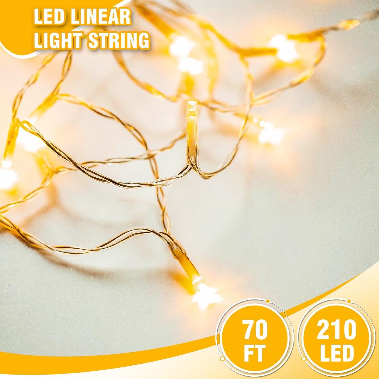 WASTROYAL 210 LEDs Warm White LED String Lights – 70FT Transparent Wire, Waterproof & Connectable Christmas Tree Lights for Indoor Outdoor Holiday Décor