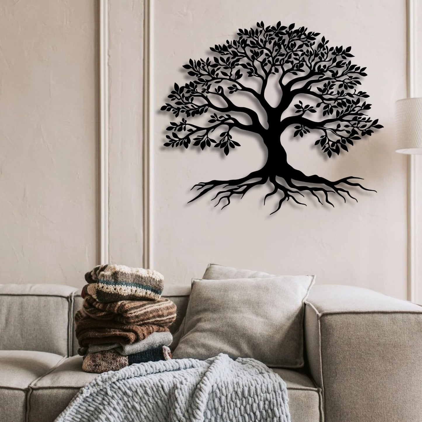 VTHTA Large Tree of Life Metal Wall Art,Tree Wall Sign for Living Room Bedroom Indoor Outdoor Garden Home Decoration (Black, 28" Wx24 H/70x61cm, Metal Wall Art)