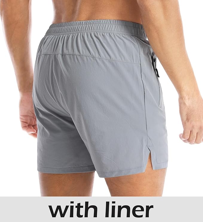 Aolesy Men's Gym Shorts Linerless & Liner - 5" Quick Dry Workout Running Shorts with Zip Pockets Sports Athletic Shorts