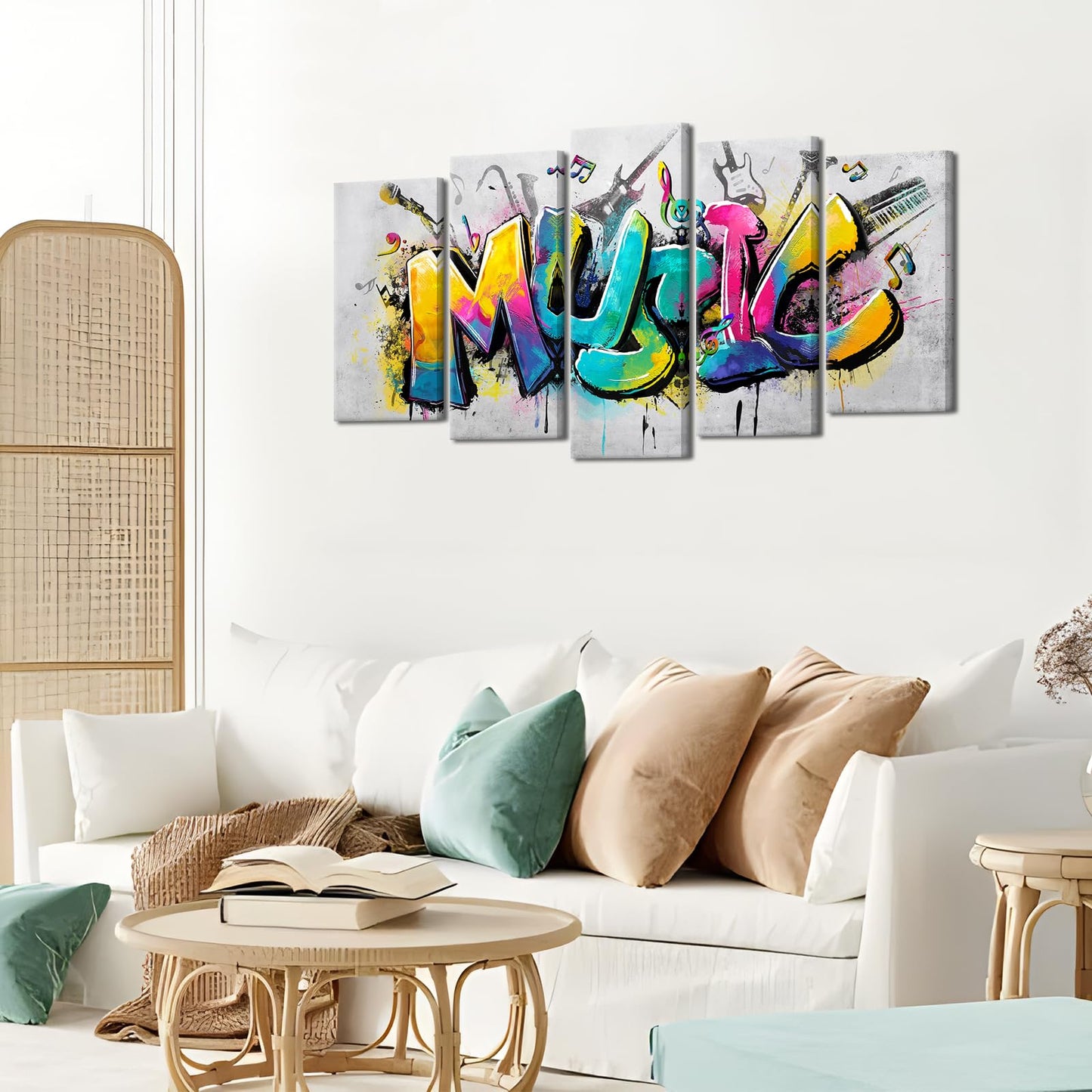 iHAPPYWALL Large 5 Panels Music Wall Art Colorful Musical Quote Picture Canvas Giclee Print Modern Home Studio Bedroom Decor Stretched Ready to Hang