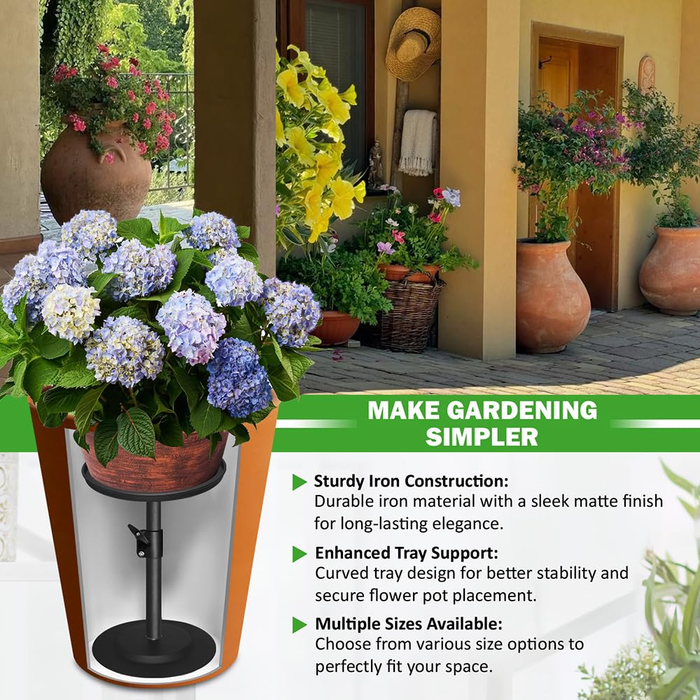 Tuling home Adjustable Pure Iron Planter Inserts, 7-25” Plant Risers for Inside Pots, Planter Fillers for Large Pots, Indoor & Outdoor Insert with 8-10” Top & 6-10” Base