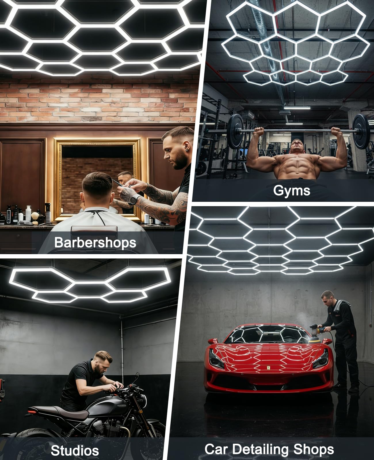 Hexagon Garage Lights: Hexagon led Gym Lights 26520LM DIY Car Detailing Ceiling LED Shop Light for Basement Warehouse Workshop Barbershop Car Care Wash Room Auto Beauty Exhibition Hall 5 Grids 6500K