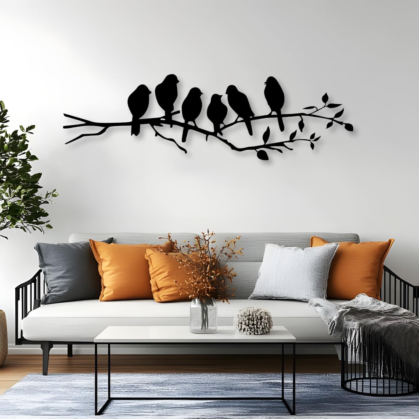 kuestboy Birds Metal Wall Art,Birds on Branch Metal Wall Decor,Animal Wall Hanging,Bedroom Wall Art,Country House Decor,Housewarming Gift (28" x 8" | 70 x 21 cm)