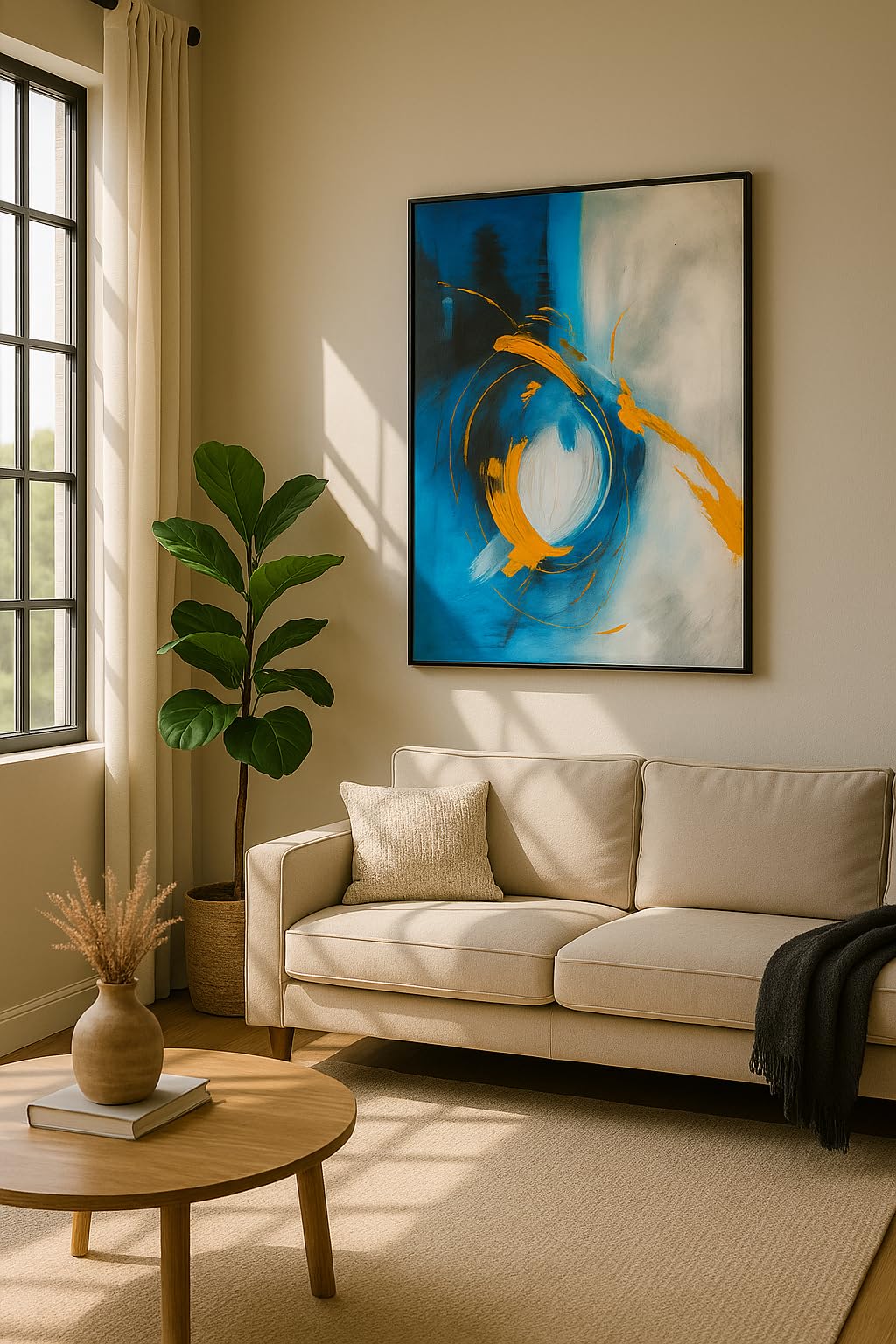 Artisan Tinct Hand-Painted Canvas Wall Art, Wooden Framed, 24x36 inches, Modern Artwork for Living Room, Lounge, Bedroom, Ready to Hang Large Oil Painting (Cosmic Flow)