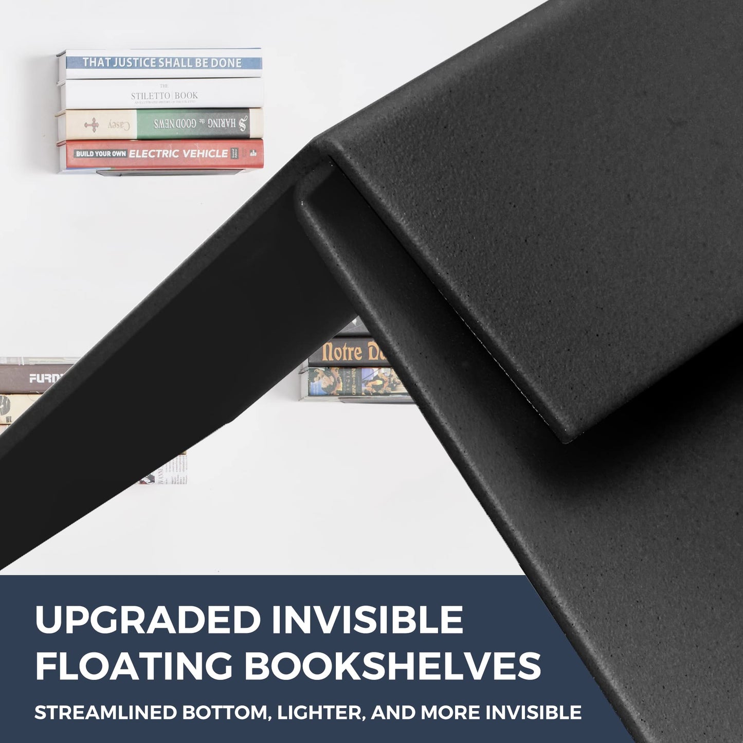 STO STO Floating Bookshelves for Wall, 4-Pack Invisible Wall-Mounted Bookshelves, Multifunctional Walls Shelves for Bedroom, Office and Library, Black