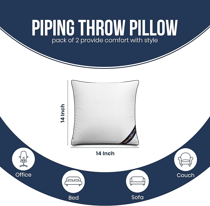 Utopia Bedding Throw Pillow Inserts (Pack of 2, White), 14 x 14 Inches Decorative Indoor Pillows for Sofa, Bed, Couch, Cushion Sham Stuffer