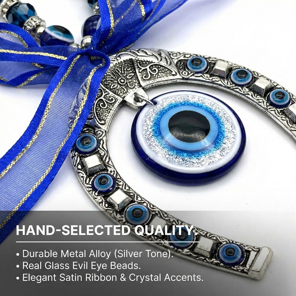 Blue Evil Eye Decor Wall Hanging Ornament Amulet for Home, Office, Car Decoration-Sign of Protection, Blessing and Strength