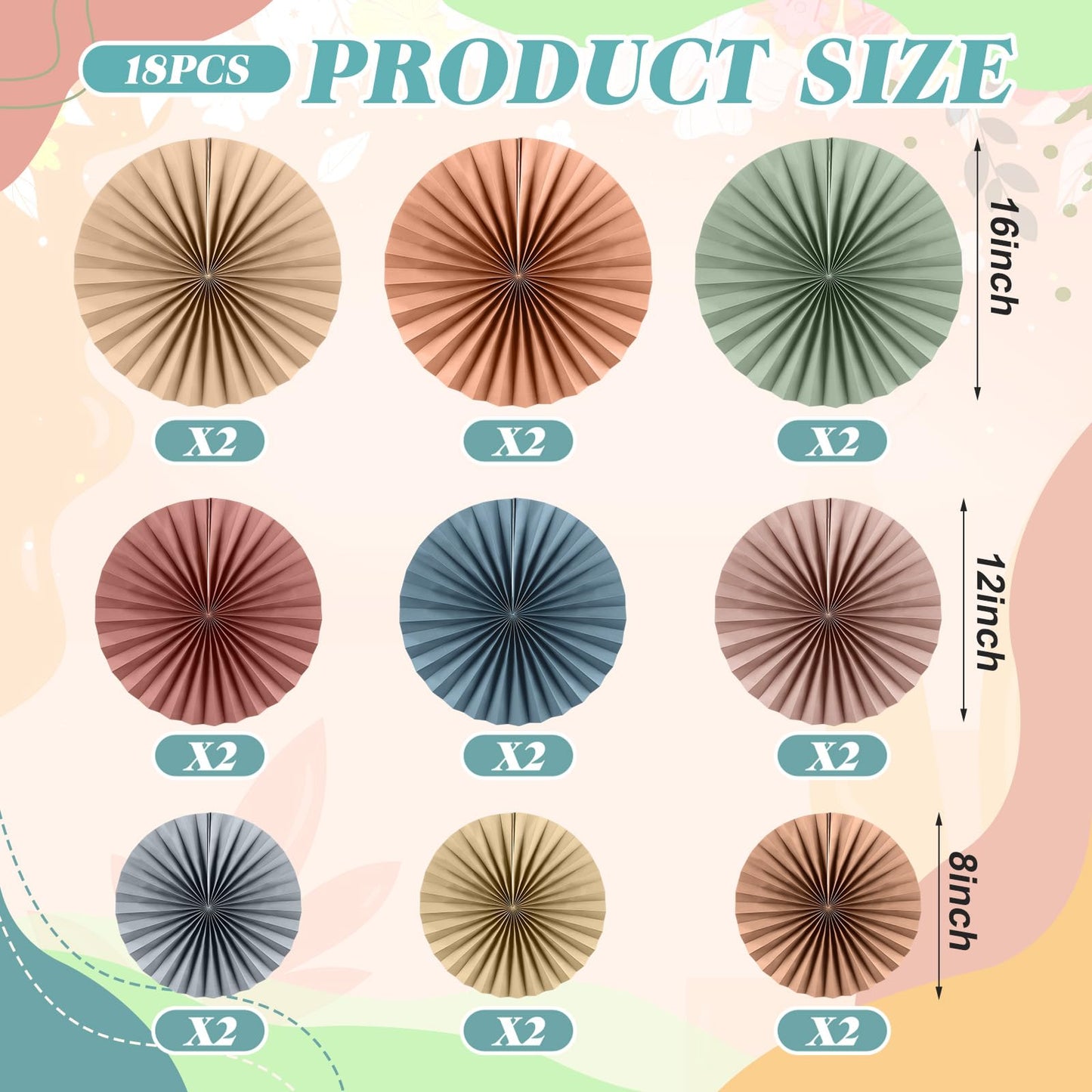 Weekgrat 18 Pcs Sage Green Brown Boho Hanging Paper Fans Decor Back to School Paper Fans Round Garlands Bulletin Board Classroom Decorations for Party Supplies Classroom Decor