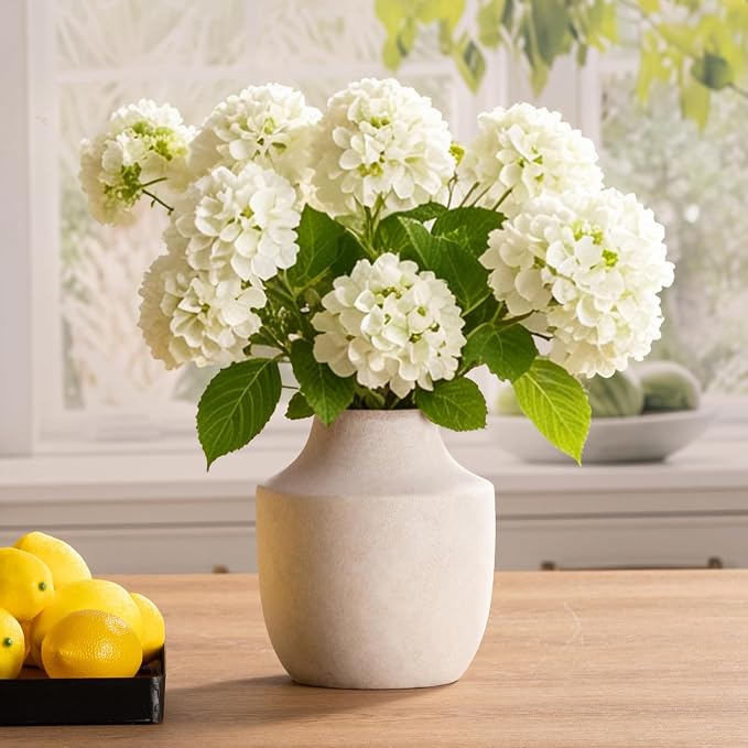 Mitt&Ditt Ceramic Flower Vase, 7.5 inch Off-White Farmhouse Rustic Vase, Handcrafted Weathered Pottery Vases, Small Flower Terracotta Vases for Home Decor, Living Room, Table, Shelf