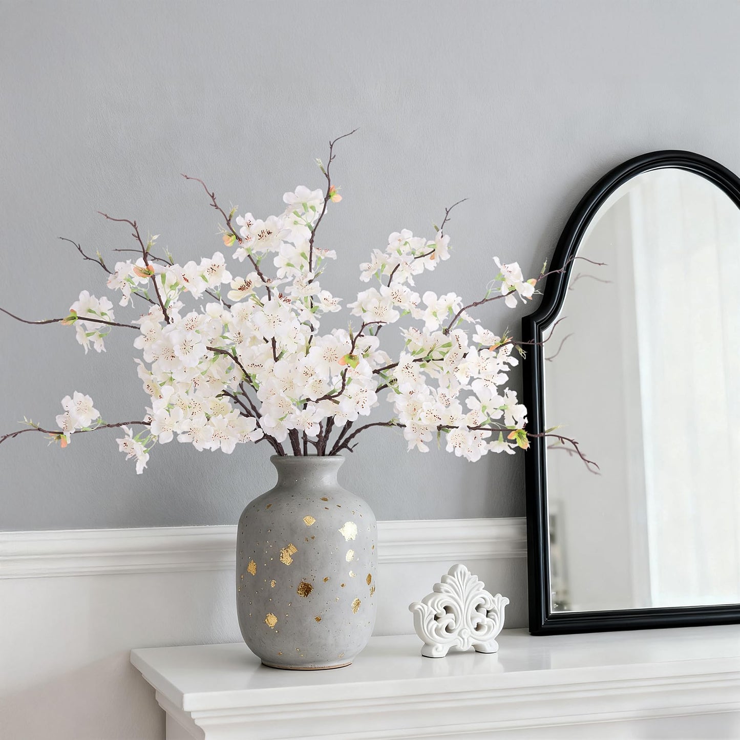 INXUGAO 12 PCS Faux Cherry Blossom Branches Decor 18.11 Inch Fake Artificial Cherry Flowers for Home Indoor Decoration Vase Arrangement Table Living Room Bedroom Spring Decor