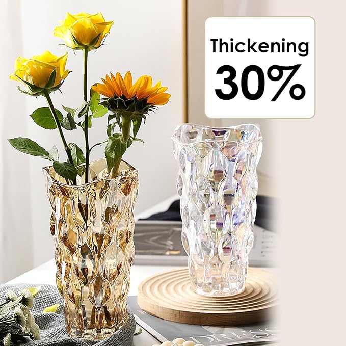 CEMABT 9.5inch 3.4 lb Glass Vases for Flowers Unbreakable Thickened Morden vase for Tables Centerpieces,Colorful,Vintage and Clear Rose Large Flower vases for Bouquet Unique Gifts（Colorful）