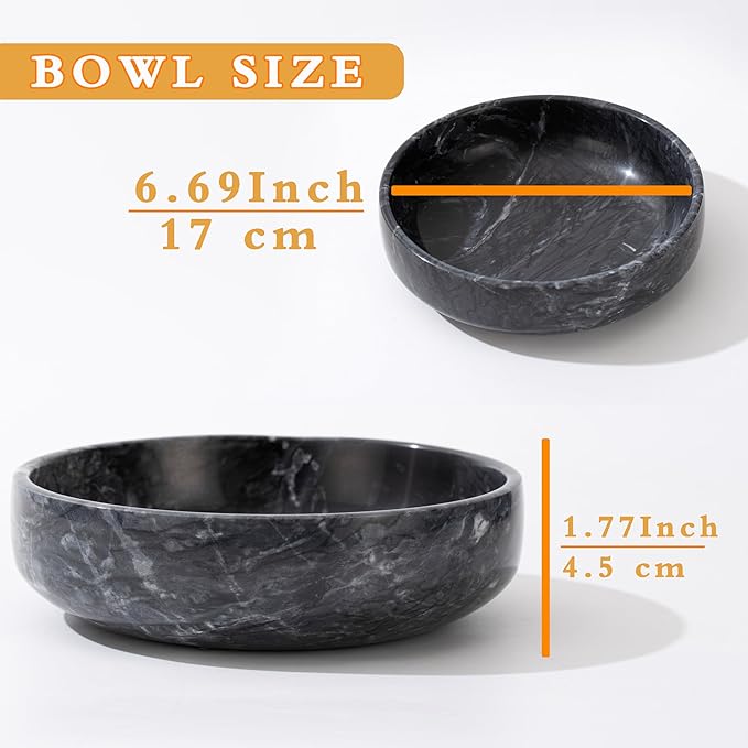 6.7" Large Decorative Bowl, Natural Marble Decorative Bowls for Home Decor, Key Bowl, Candy Bowl, Smudge Bowl, Coffee Tables Centerpiece (Natural Black)