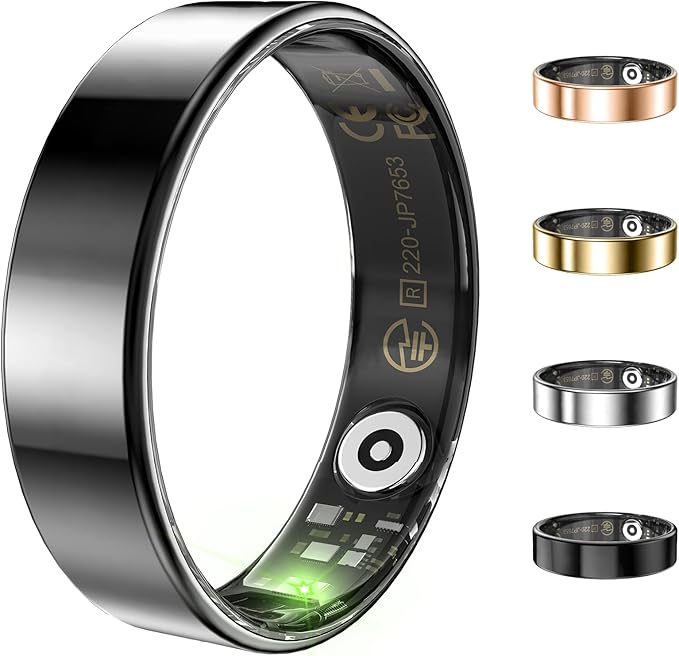 Ultra-thin Sleep & Fitness Tracker, Smart Ring for Women Men, Activity Trackers Fitness Ring with 24/7 Heart Rate Monitor, Step Counter, Calorie Pedometer, No Subscription, for iOS Android (Black #11)