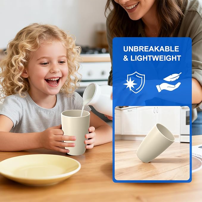Wheat Straw Unbreakable Cups, Large Cups 20 OZ Set of 6, Alternative to Plastic Cups Reusable, Dishwasher Safe Tumblers & Water Glasses for Kitchen, Parties, Camping, RV, Beige