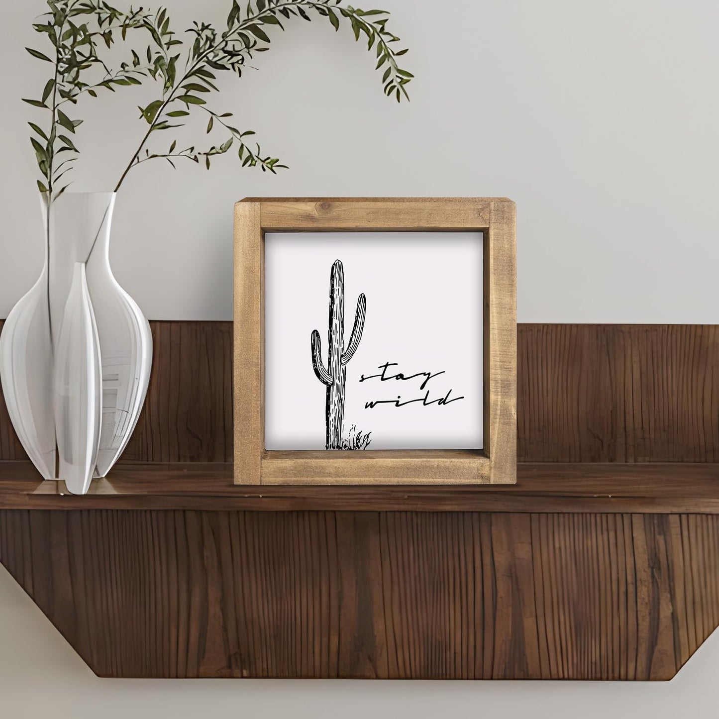 flangairy Western Wall Decor, Cactus Wall Art, Wood Southwest Desert Sign, Southwestern Living Room Aztec Home Farmhouse Table Desk Shelf Boho Decorations