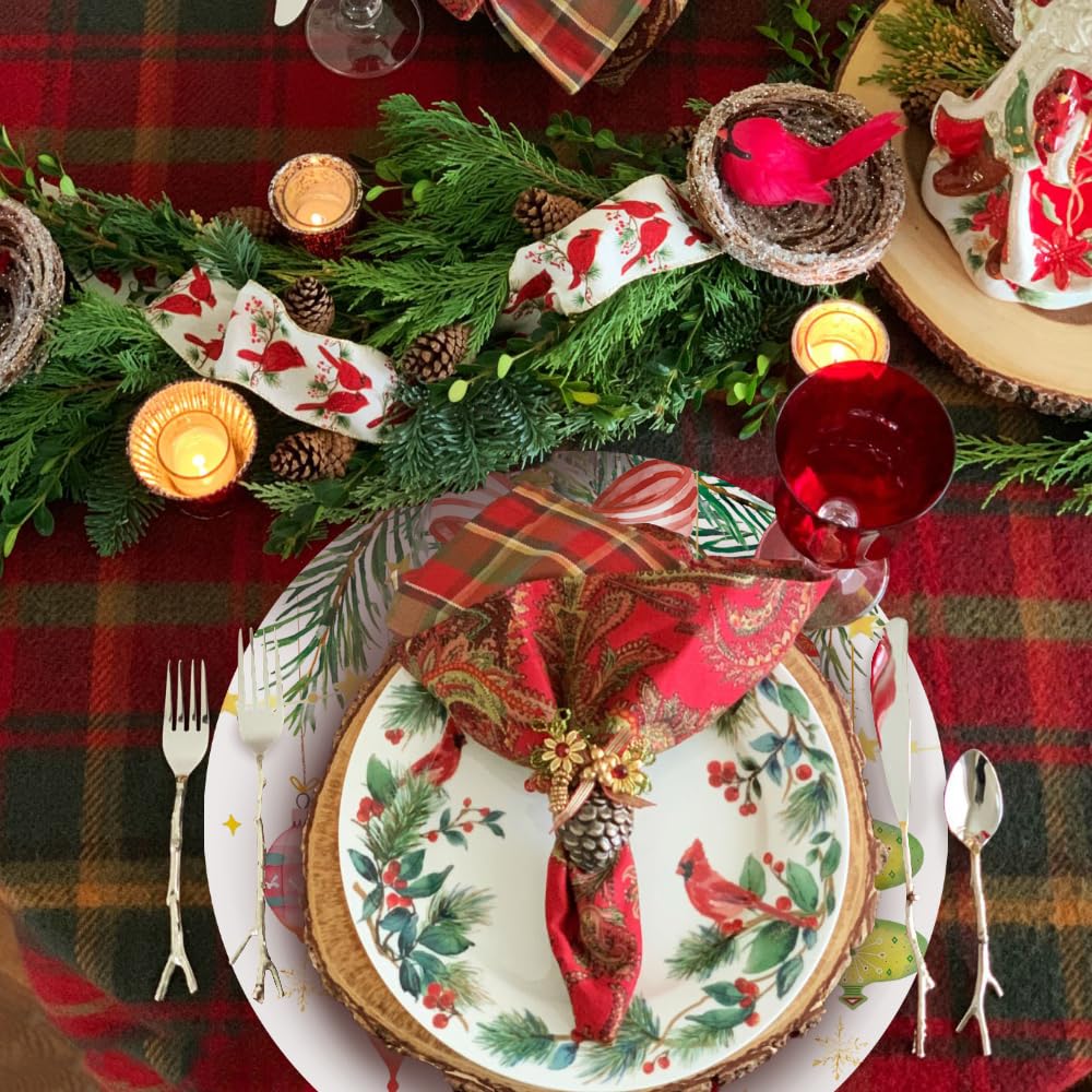 50 Pack Christmas Paper Placemats 13.7 Inch Xmas Disposable Round Place Mats Winter Christmas Ball Table Mats for Holiday New Years Party Home Dinner Table Setting