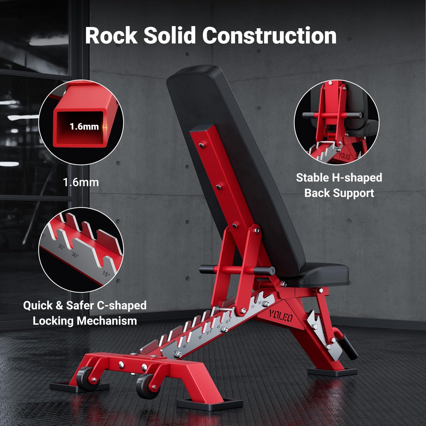 YOLEO Commercial Adjustable Weight Bench - MAX 2300LBS Heavy Duty Workout Bench for Home Gym, Decline/Flat/Incline Bench Press 2.4" Thick Pad (6-Step Assembly) (Weight Bench + 1 Dumbbell)