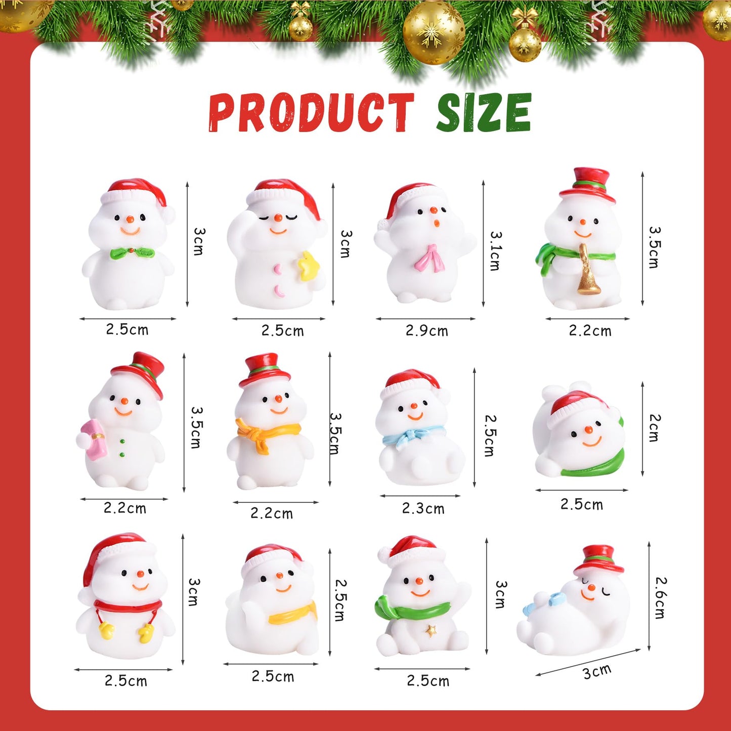 24-Piece Mini Resin Figurines Set, Winter Snowman Miniature Ornaments for Dollhouses Home Christmas Decor and DIY Craft Projects