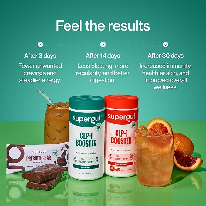 Supergut Gut Healthy GLP-1 Booster - High Fiber GLP-1 Supplement Powder for Women & Men - Sugar-Free Drink Mix for Gut Health (15 Servings)