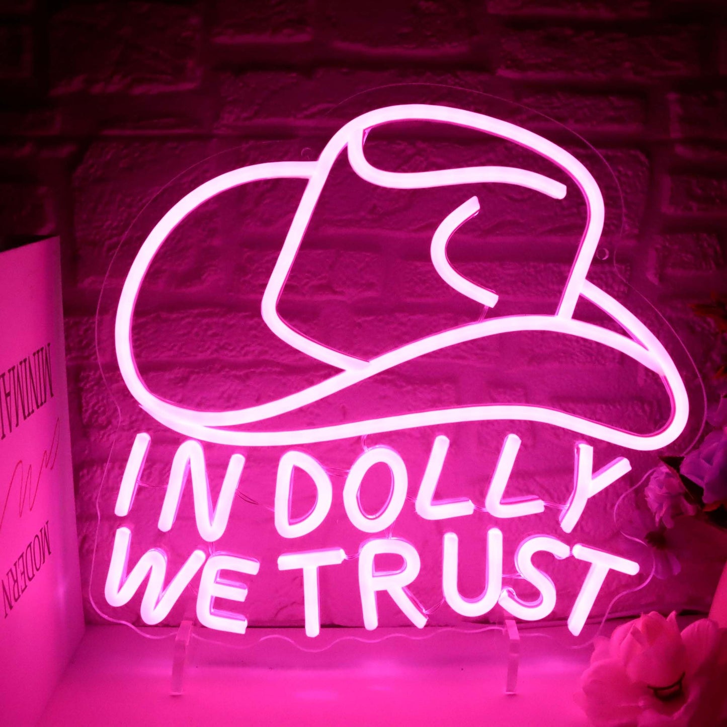In Dolly We Trust Neon Sign, Pink Cowgirl Hat LED Signs, Country Retro Style Western Wall Art, USB Powered for Teen Bedroom Man Cave Party Aesthetic Christmas Birthday Gift(12.9 * 13.3in)
