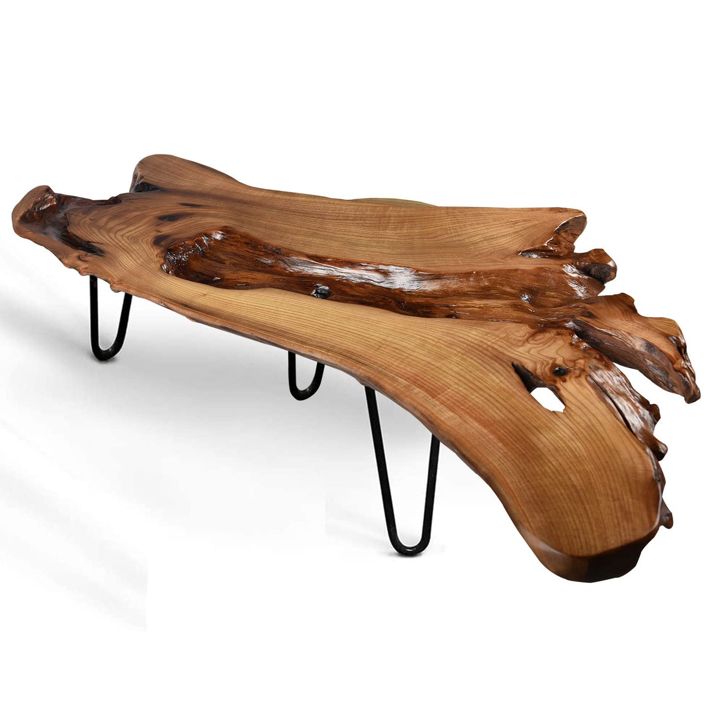 BTEOBFY Handcrafted Edge Coffee Table | Natural Wood with Unique Organic Shape | Metal Hairpin Legs for Living Room, Side Table & Boho Decor,Clear Lacquer Finish
