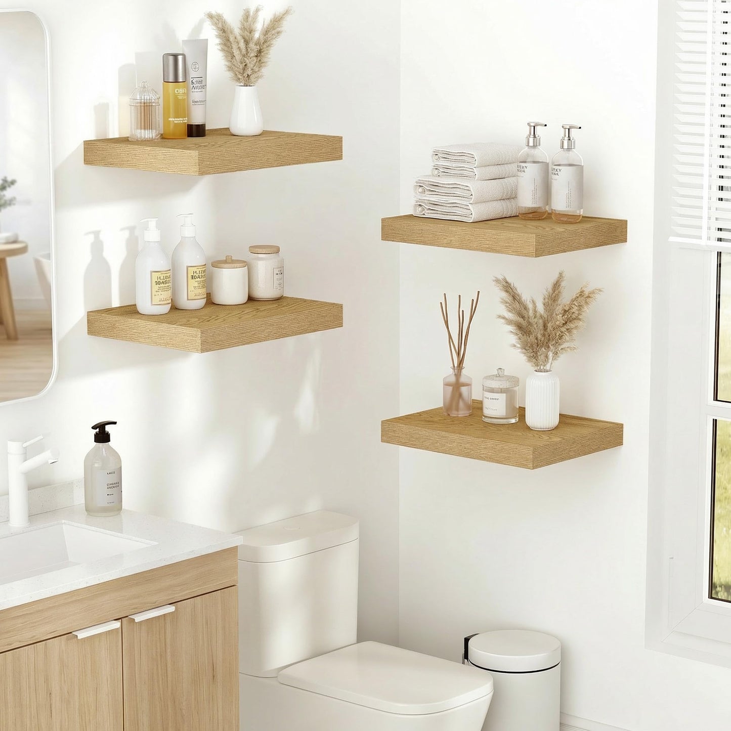 Vivelove 10" Deep Floating Shelves Over Toilet, 10.2" Wall Shelves for Bathroom Bedroom Kitchen Living Room Laundry Room, Modern Rustic Shelves for Home Decor, 10.2"x10.2"x1.5", Set of 2, Oak